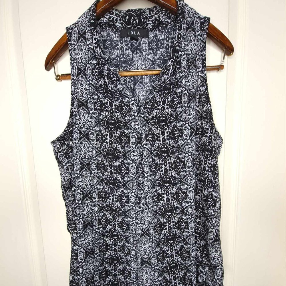 LDLA Tank Top Blouse Women's Large Black Geometric Pattern